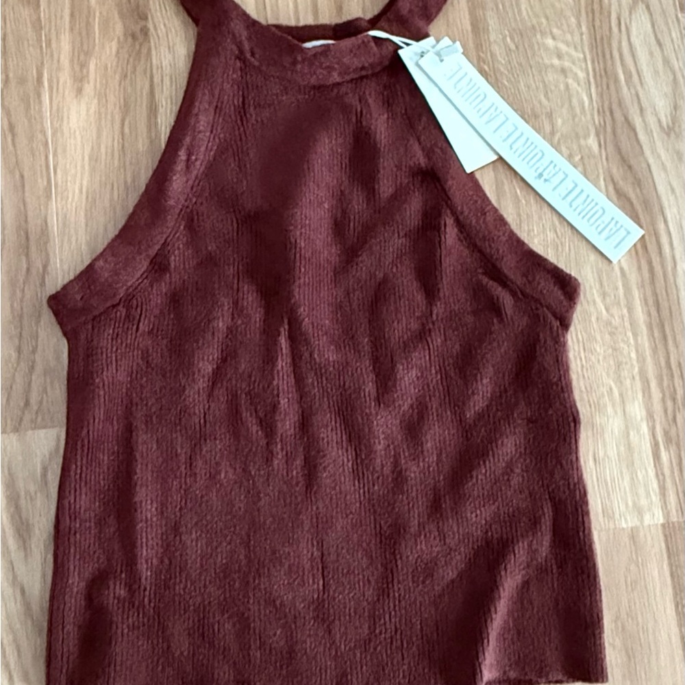 NEW LAPOINTE Chenille Cropped Tank Top - Mahogany - XS